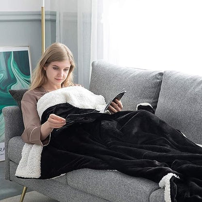 IR Imperial Rooms 2 Pack Queen Sherpa Blankets 90x90 Hotels Black - color: Black, size: Full/Queen (Pack of 2)