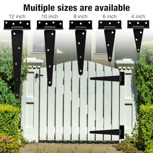 TDCHINGES T Strap Black Gate Hinges 10 Inch for Barn Shed Door 2.5mm 4 Pack - size: 4Pack-10inch