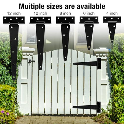 TDCHINGES T Strap Black Gate Hinges 10 Inch for Barn Shed Door 2.5mm 4 Pack - size: 4Pack-10inch