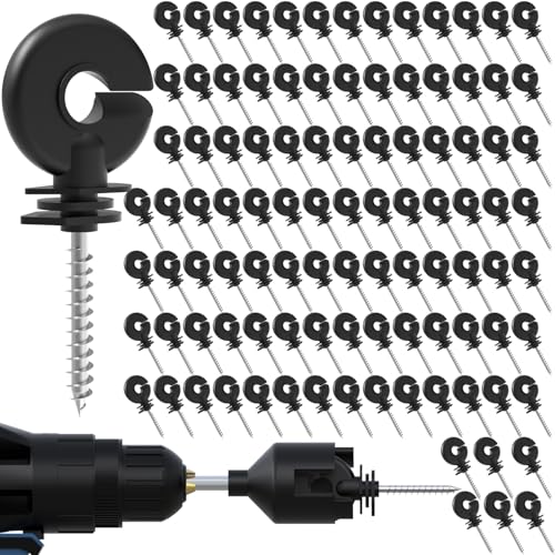 NQN 100 Pcs Black Electric Fence Insulator Screw-in Insulator Fence Ring Post Wood Post Insulator and 1 Pc Free Insulator Socket Tool (Grid System Accessories for Animal Husbandry Electronic)