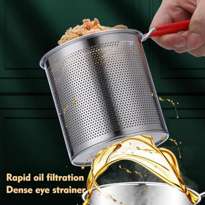 304 Stainless Steel Deep Fryer Pot with Basket, Stove Top Deep Fryer with Easy Grip Handle, Large Capacity Multifunctional Oil Strainer Pot For Frying Fish Shrimp Fries Chicken(Silver)