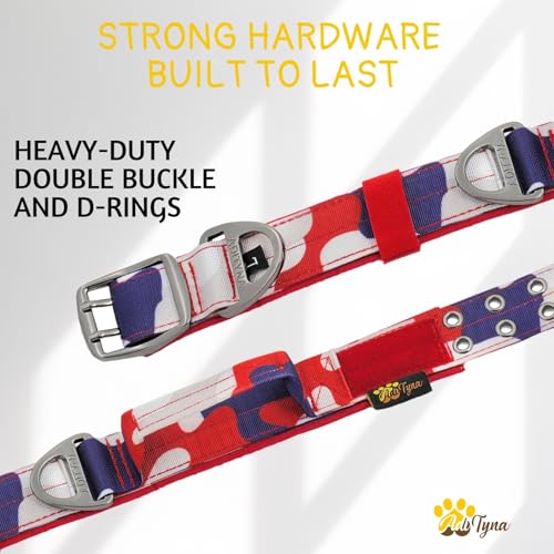 ADITYNA Heavy Duty Dog Collar for Medium Dogs with Traffic Handle - color: Camo Red Blue, size: Medium: Fit 15-19" Neck