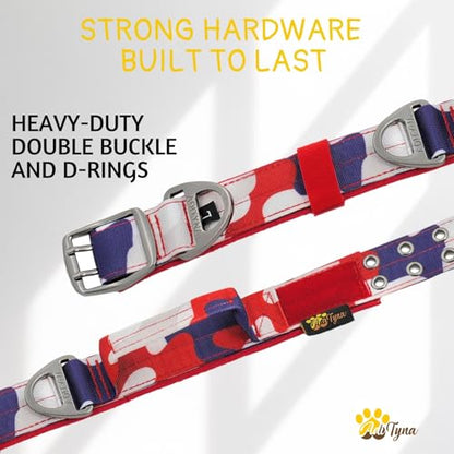 ADITYNA Heavy Duty Dog Collar for Medium Dogs with Traffic Handle - color: Camo Red Blue, size: Medium: Fit 15-19" Neck