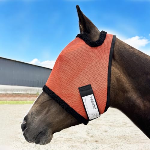 Fly Mask Without Ears for Horses, UV Block & No-Rub (Orange, S) - size: Small