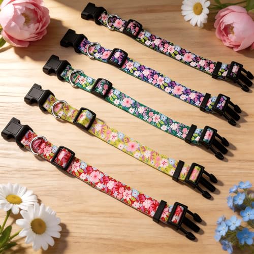 5 Pack Floral Goat Collars with Bells, Anti-Lost Grazing Pet Collar - color: Floral Pattern