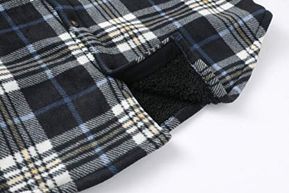 ZENTHACE Men's Warm Sherpa Lined Plaid Shirt Jacket - color: Navy/Beige, size: Small