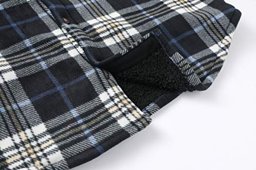 ZENTHACE Men's Warm Sherpa Lined Plaid Shirt Jacket - color: Navy/Beige, size: X-Large