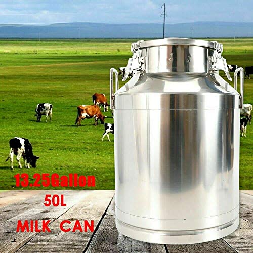 LOYALHEARTDY 13.2 Gallon Stainless Steel Milk Can 50 Liter Milk Bucket Wine Pail Bucket with Sealed Lid, Milk Transport Can Milk Can Bucket for Milk and Wine Liquid Storage(50L) - size: 50L