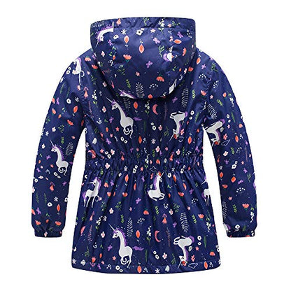 Girls Rain Jacket, Windbreaker Kids Raincoat Waterproof Zip Jacket with Fleece Liner - color: Navy, size: 8