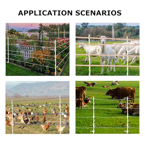 50-Pack 48"" Step-in Posts with Clips Reinforced Poly with Galvanized Spike Electric Fence Wire & Tape Compatible for Garden, Farm, Livestock, Cattle, Sheep Fence Material Not Included