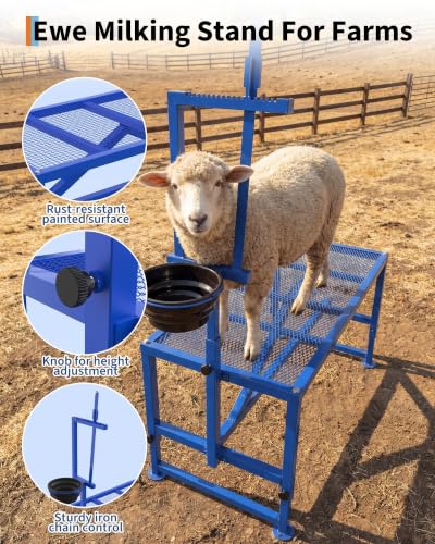 Garvee 47 Inch Heavy Duty 600LBS Goat Stand with Feed Bin - color: Blue 47inch