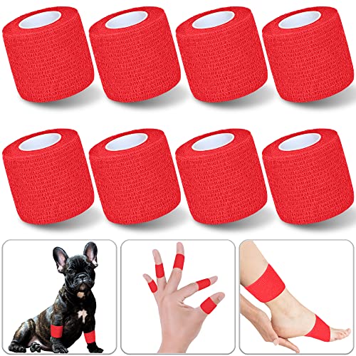8 Pack 2 in x 5 Yards Cohesive Wrap Self Adhesive Bandage Elastic Self Adherent Wrap Self Stick Vet Tape for Athletic, Wrist, Ankle, Knees, Pets (Red) - color: Red, size: 2 Inch