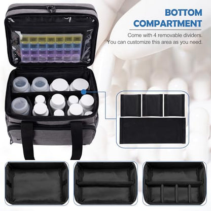 Large Medicine Storage Bag, Double Layer Pill Bottle Organizer Storage Bag with Lockable Zipper, Medication Travel Bag Carrying Case for Men Women | Dual Layer Capacity, Insulated Medicine Pocket, Medical Supplies for Home Storage, Medication Travel Case
