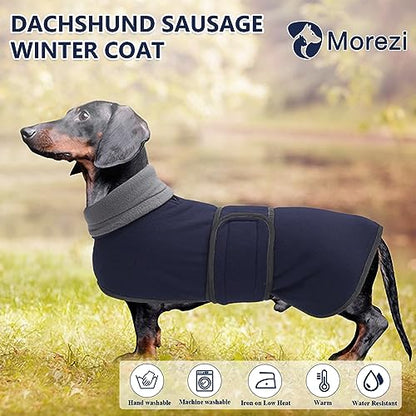 Dachshund Coats Sausage Dog Fleece Coat in Winter Miniature Dachshund Clothes with Hook and Loop Closure and high vis Reflective Trim Safety - Navy - XS - color: Navy, size: X-Small(Back: 12"-13"in)