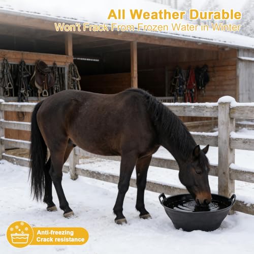 4Pcs Rubber and Plastic Feed Pan with Handle, 3 Gallon / 12 Quart
