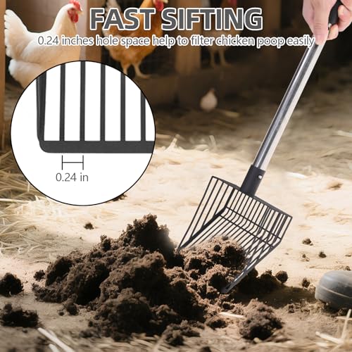 PUPTECK Large Chicken Poop Scooper - Adjustable Long Handle Poop Scooper with Deep Shovel, Detachable Heavy Duty Shovel Multifunctional Chicken Cleaning Tool Coop Accessories(20"-40") - size: L(Length 20"-40", Width 5.7")