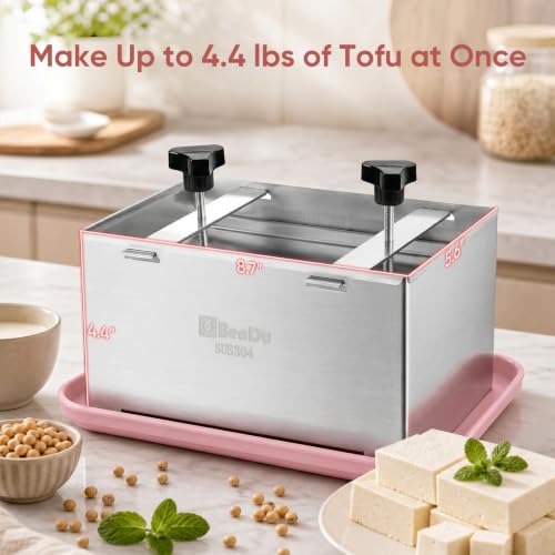 XL Tofu Press Stainless Steel, Tofu Maker and Paneer Press with Cloth, Pink - color: Stainless Steel Plus