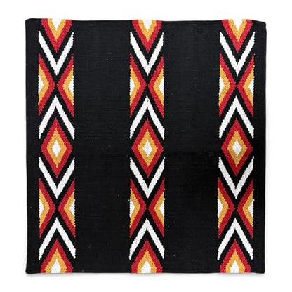 Majestic Ally Western Saddle Blanket, Canyon Diamond Design, New Zealand Wool, Handwoven Horse Tack, 36x34 Inches - color: Black Red