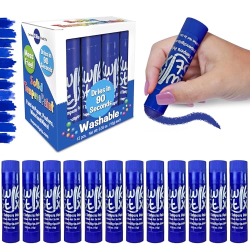 Kwik Stix Solid Tempera Paint Sticks – 12 Pack of Blue – Same Color Washable, Quick Dry (90 Seconds), ASTM Certified, Non-Toxic, Allergen-Free Kids & Toddler Art Supplies for Home, School & Crafts - color: Blue