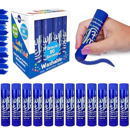 Kwik Stix Solid Tempera Paint Sticks – 12 Pack of Blue – Same Color Washable, Quick Dry (90 Seconds), ASTM Certified, Non-Toxic, Allergen-Free Kids & Toddler Art Supplies for Home, School & Crafts - color: Blue