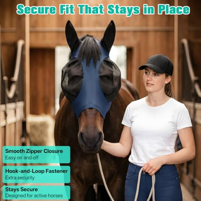 3D Stretch Mesh Horse Fly Mask with Ears (Navy, Full) - color: Navy, size: FULL