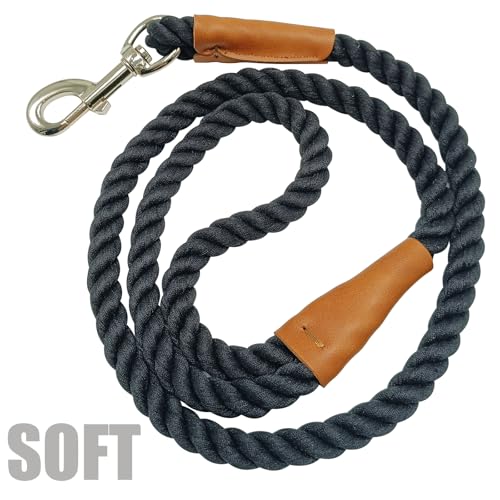 BTINESFUL 5FT Soft Cotton Dog Leash Rope for Strong Large Medium Dogs - color: black, size: 5 Foot (Pack of 1)