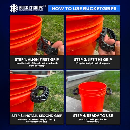 Heavy-Duty Bucket Handle Grips – Ergonomic Pair for Buckets, Easy-Carry Comfort Side Handles, Fits Most Standard Bucket Sizes Including 5-Gallon