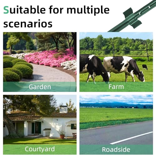 AggFencer 4 Ft Fence Post 10Pack, U Post for Wire Fencing | Heavy Duty No Dig Green Metal T Posts for Yard and Outdoor - size: 4 Ft
