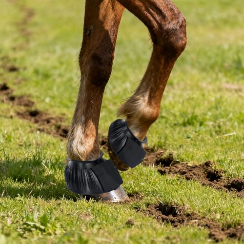 1 Pair Black Bell Boots for Horses, Double Lock Horse Care Boots, Protect Against Hoof Impact Trauma, Rubber Bell Boots Horse Care for Turnout, No Rub Design Comfort Quick Wrap Hook and Loop - size: Large