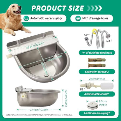 Automatic Horse Drinking Waterer Bowl,Upgrade Stainless Steel Farm Livestock Water Dispenser with Drain Hole and Float Valve for Horse,Dog, Chicken,Goat,Pig (B)