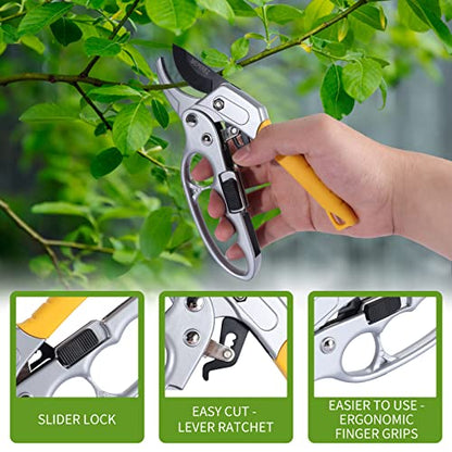 Germany Pruning Shears For Gardening, Arthritis Weak Hand Snips, 4x cutting power trimming, 1-Inch Cut Capacity Garden Clippers, Ergonomic handle, Rust resistant, high strength steel, Sharp - style: 2 pack-yellow