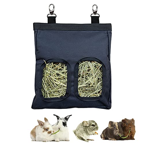 RIOUSSI Guinea Pig Hay Feeder, Hanging Rabbit Hay Feeder Bag. PureBlack - color: PureBlack