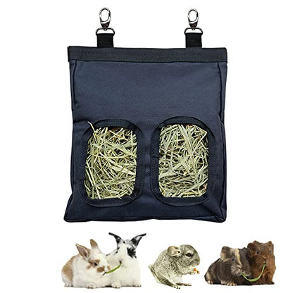 RIOUSSI Guinea Pig Hay Feeder, Hanging Rabbit Hay Feeder Bag. PureBlack - color: PureBlack