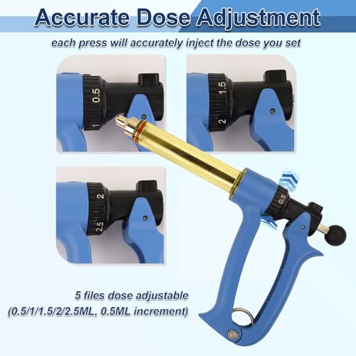 VET.PLUS 25ML Semi Automatic Livestock Syringe with Two Tubes, for Cattle Cow Horse Goat Hog Sheep, 0.5ml to 2.5ml Dose Adjustable Continuous Repeating Luer Lock Veterinary Syringe - size: 2 Tubes (25ML)