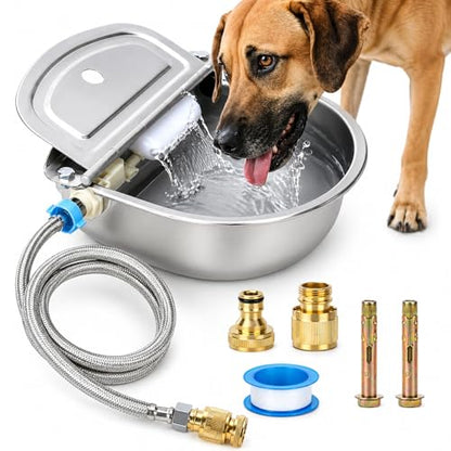 FHTONGE 304 Stainless Steel Automatic Dog Water Bowl Dispenser with Outfall