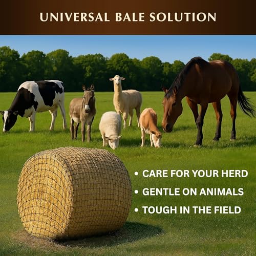 5x5 ft Round Bale Hay Net for Horses – 2 Inch Hole Slow Feeder – 4x4 and 6x6 Sizes Also Available – Knotless Mesh Design – Easy to Put On Over Bales – Built for Everyday Horse Feeding - size: Bale Size 5x5 FT
