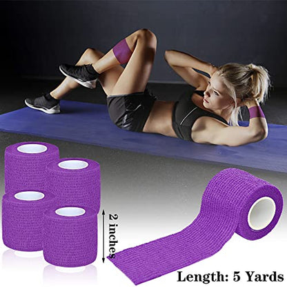 8 Pack 2 in x 5 Yards Cohesive Wrap Self Adhesive Bandage Wrap Elastic Self Adherent Wrap Self Stick Vet Tape for Athletic, Wrist, Ankle, Knees, Pets (Dark Purple) - color: Dark Purple, size: 2 Inch