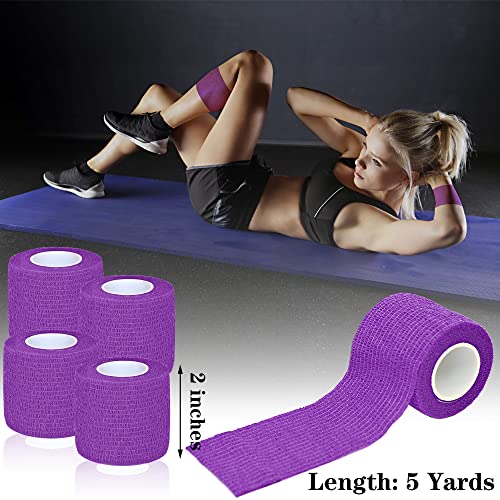 8 Pack 2 in x 5 Yards Cohesive Wrap Self Adhesive Bandage Wrap Elastic Self Adherent Wrap Self Stick Vet Tape for Athletic, Wrist, Ankle, Knees, Pets (Dark Purple) - color: Dark Purple, size: 2 Inch