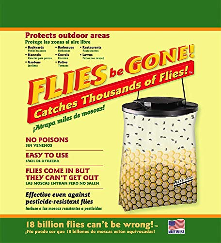 Flies Be Gone Fly Trap – Disposable Outdoor Fly Trap, Protein-Powered Attractant for Farms, Ranches & Patios – Hanging Fly Catcher, Fast Fly Infestation Control for Livestock & Backyards 300-Pack - size: 300 Traps