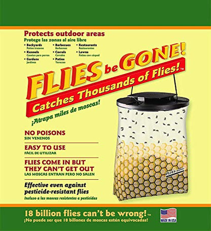 Flies Be Gone Fly Trap – Disposable Outdoor Fly Trap, Protein-Powered Attractant for Farms, Ranches & Patios – Hanging Fly Catcher, Fast Fly Infestation Control for Livestock & Backyards 300-Pack - size: 300 Traps