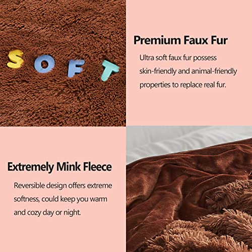 GONAAP Fuzzy Faux Fur Throw Blanket for Couch, Coffee, 50"x60" - color: Coffee, size: Throw(50"x60")
