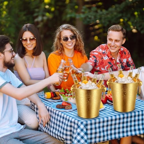 Mumufy 6 Pcs 3.3 Qt / 3 L Champagne Ice Buckets Stainless Steel Ice Bucket with Handles,Drink and Wine Chiller Great for Home Bar Club Party Supplies, Chilling Champagne and Sparkling Wine (Gold) - color: Gold