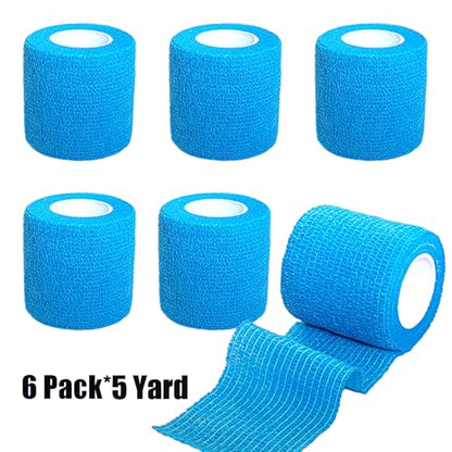 2 Inches Self Adhesive Bandage Wrap Bulk, 6 Pack, Blue - color: Blue