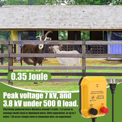 Electric Fence Kit, 7 Mile 110 VAC 0.35 J Fence Charger, 3366 ft Polywire - size: 3366FT, style: 0.35J