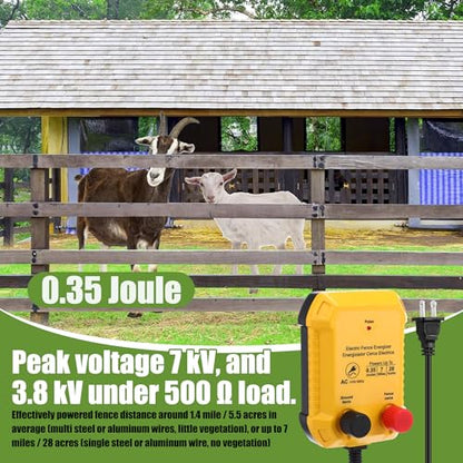 Electric Fence Kit, 7 Mile 110 VAC 0.35 J Fence Charger, 3366 ft Polywire - size: 3366FT, style: 0.35J