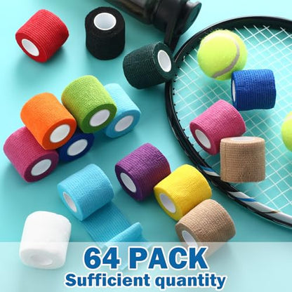 Treela 64 Pack 2" X 5 Yards Cohesive Bandage Wraps, Elastic Tape - color: Colorful, size: 2 Inch X 5 Yard