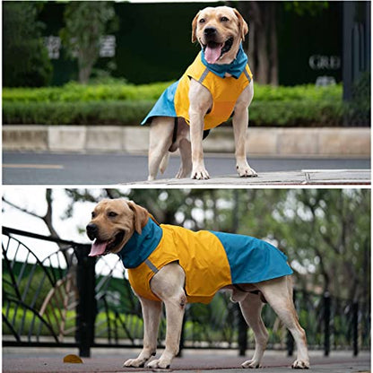 Dog Winter Coat, X-Small, Blue+Yellow, Waterproof, High-Collar, Reflective Strip, Leash Hole, Polyester - color: Blue+Yellow, size: X-Small