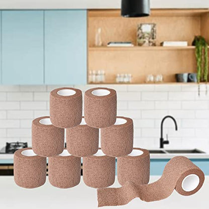 2 Inches Self Adhesive Bandage Wrap Cohesive Wrap, 9 Pack, Brown - color: Brown, size: 2 Inch