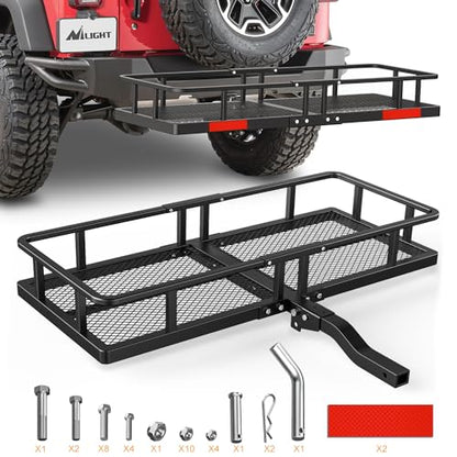 Nilight 60" x 24"x 7.87" Carrier & 5/8" Pin Clip Fits 2-Inch Receiver 500 Lbs Heavy Duty Capacity Luggage Basket Fold Up for SUV Pickup Camping Traveling - style: 24"x 60"x 7.87" Hitch Basket