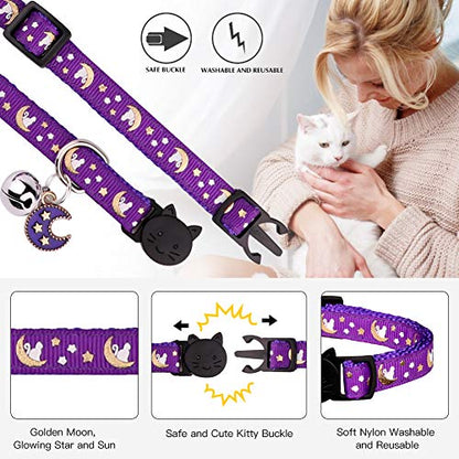 2Pcs Breakaway Cats Collars Cat Collars for Boy & Girl Cats Adjustable Kitten Collars with Bell,Pink+Purple,7"-10.7" - color: Pink+Purple, size: 7.0-10.7''